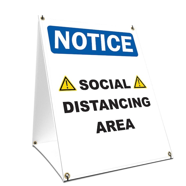 OSHA Safety, Coroplast, 18" x 24", Caution Social Distancing Area, Caution Social Distancing Area